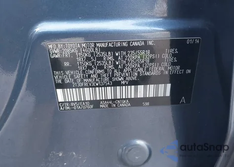 2014 Toyota Rav4 Limited z USA, uszkodzony, nr VIN 2T3DFREV3EW137543